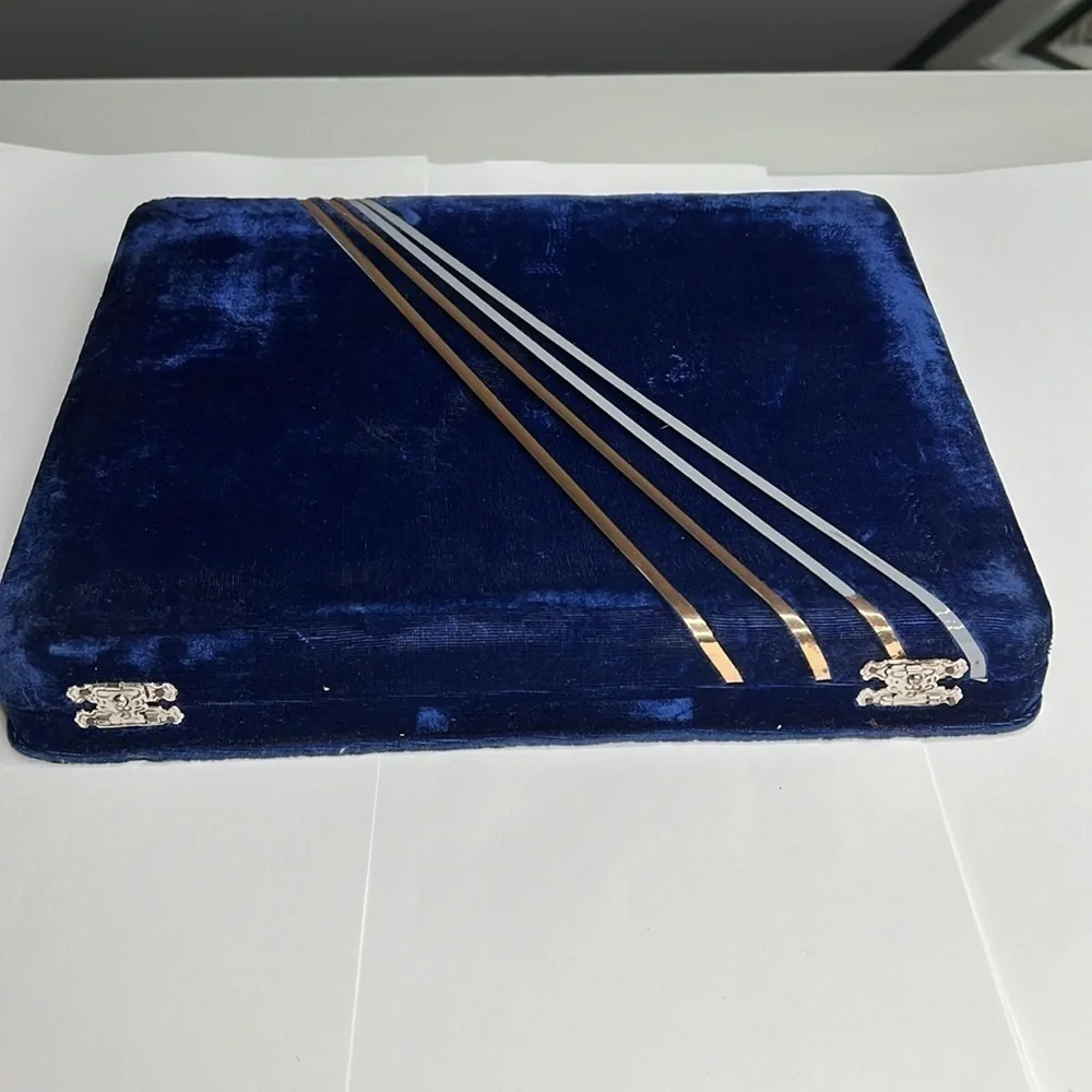 Vintage Blue Velvet 5 Celluloid Jewelry Box